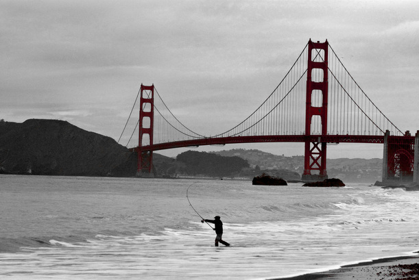 Fishing on Baker Beach, Golden Gate Bridge by Daogreer Earth Works
